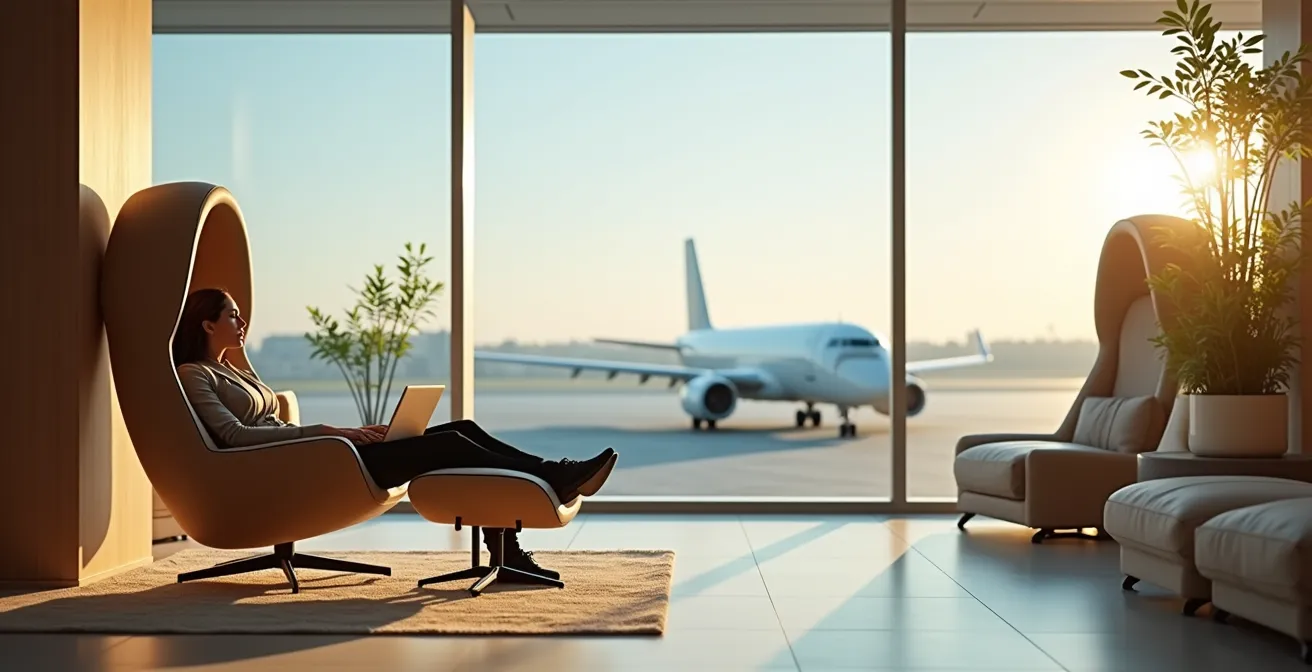 Espace de repos moderne dans un hub aéroportuaire international