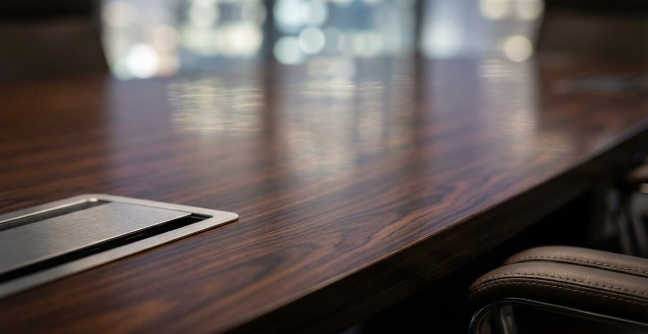 Salle de réunion moderne avec vue panoramique sur un quartier d'affaires