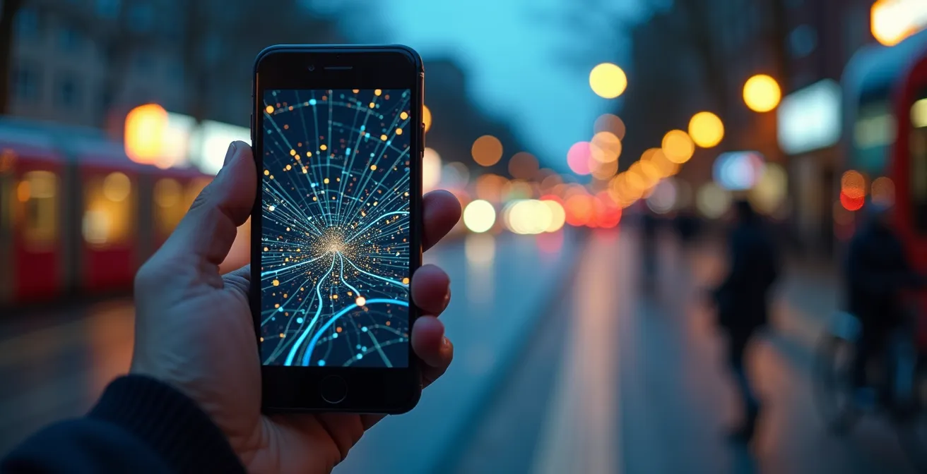 Main tenant un smartphone montrant une interface de mobilité urbaine intégrée