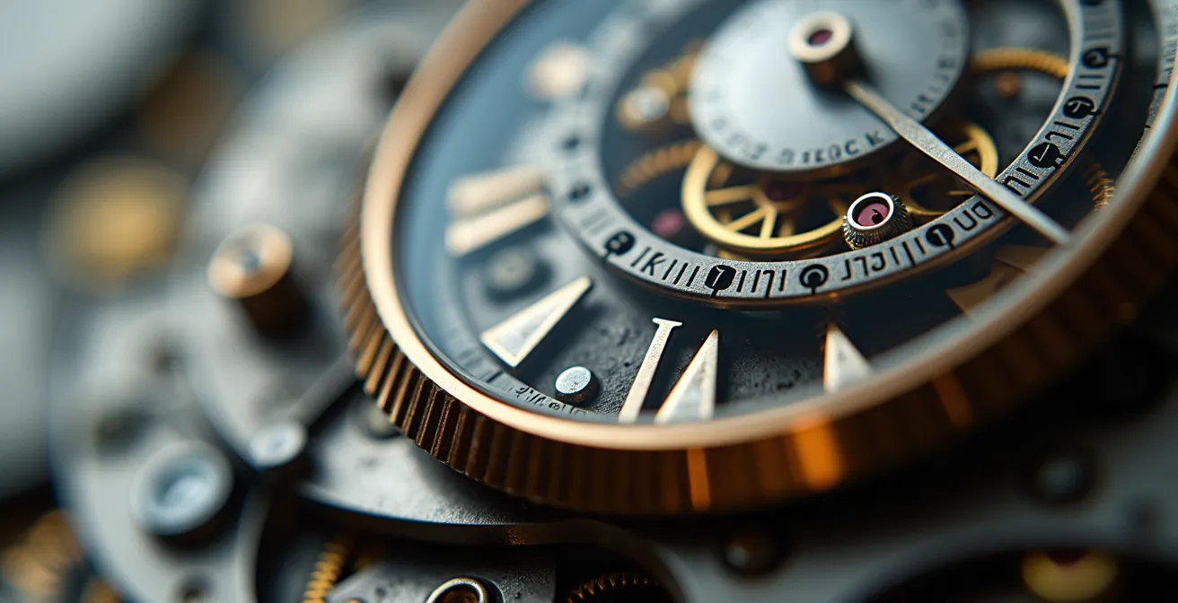 Vue macro de montres empilées symbolisant les différents segments temporels d'un trajet complet