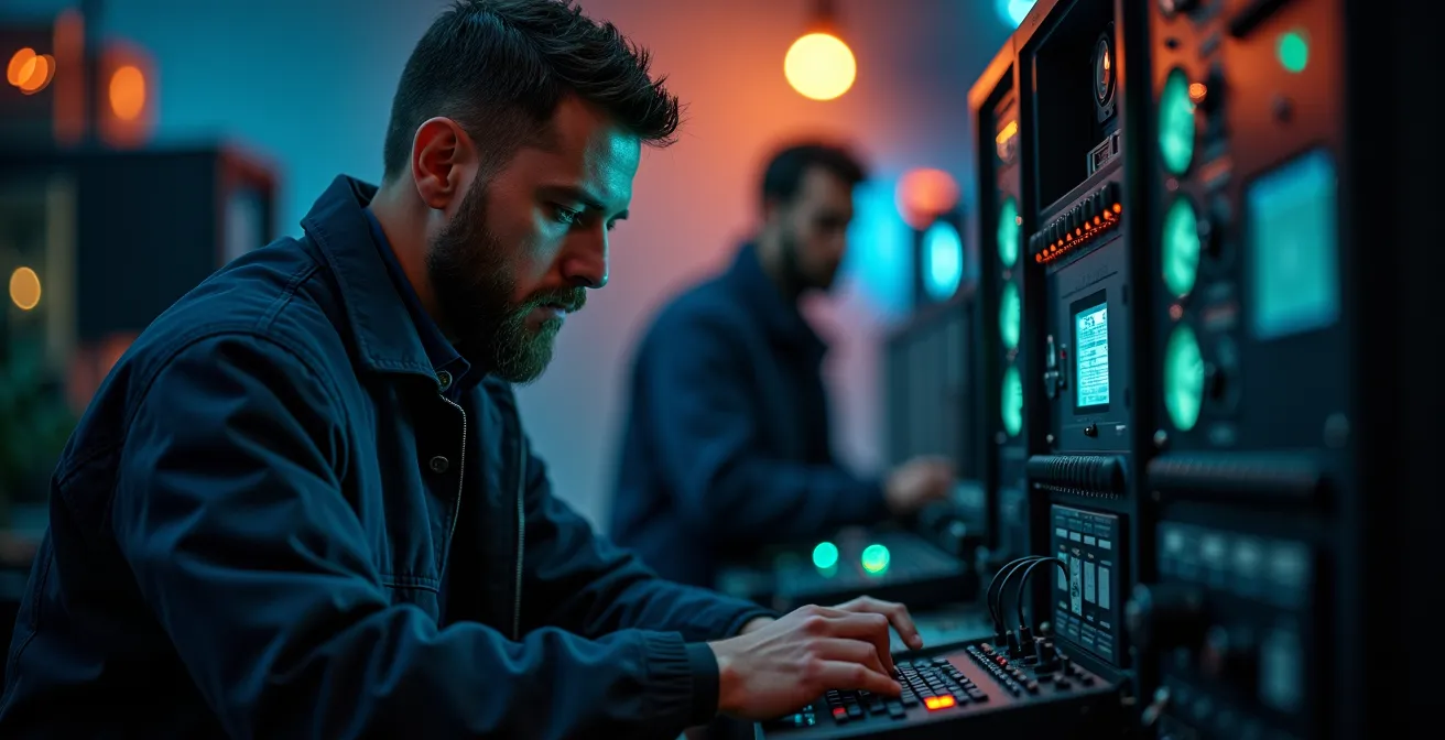 Techniciens testant des équipements de secours lors d'une répétition générale